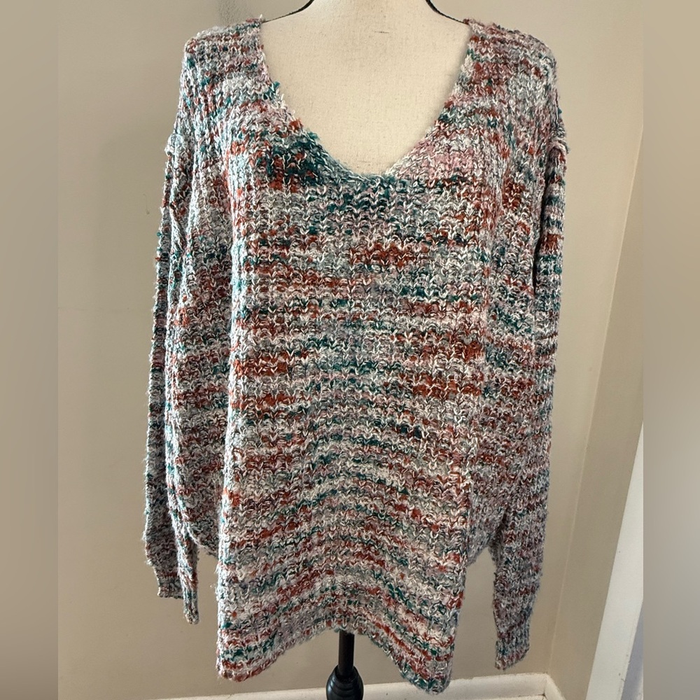 Adyson Parker multicolored soft crochet knit sweater plus size 3X
